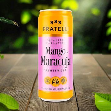 Напій винний ігристий Україна біле напів солодке Fragolino Манго-маракуйя з/б 0,33л Fratelli 4/23221 фото