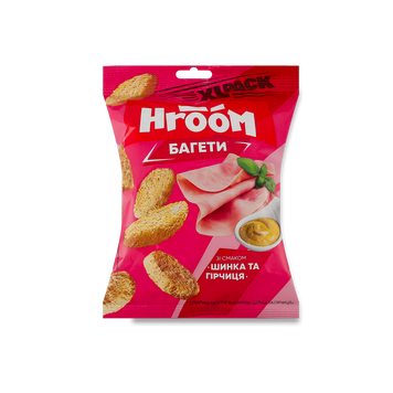 Сухарики пшеничні багетні шинка/гірчиця м/у 100г Hroom! 9/40799 фото