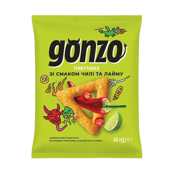 Снеки кукурудзяні трикутники чилі/лайм 40г Gonzo 1/21582 фото