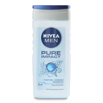 Гель для душу чоловічий Pure Impact 3в1 250мл NIVEA 80892 07/13080 фото