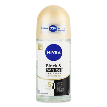 Антиперспірант Чорне/біле е Невидимий Гладкий Шовк рол 50мл NIVEA 08/37409 фото