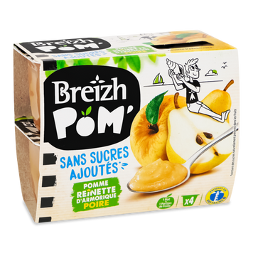 Пюре фруктове без цукру Яблуко/Груша 4х100г Breizh Pom 9/28373 фото
