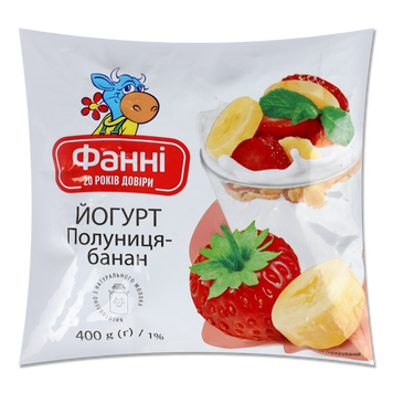Йогурт ФАННІ 1% Полуниця-банан п/е 400г 9/7099 фото