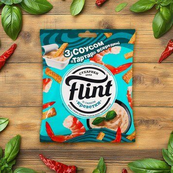 Сухарики пшен/житн креветка + діп соус Тартар м/у65г Flint 9/36649 фото