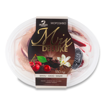 Морозиво "Mix Deluxe" ванiль-какао-вишня 550г пл уп Ласунка 2/9287 фото