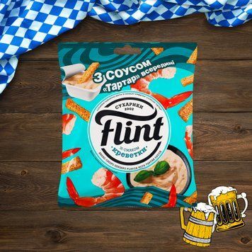 Сухарики пшен/житн креветка + діп соус Тартар м/у65г Flint 9/36649 фото