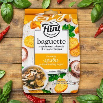 Сухарики Baguette пшен гриби у вершк соусі м/у 140г Flint 9/30776 фото