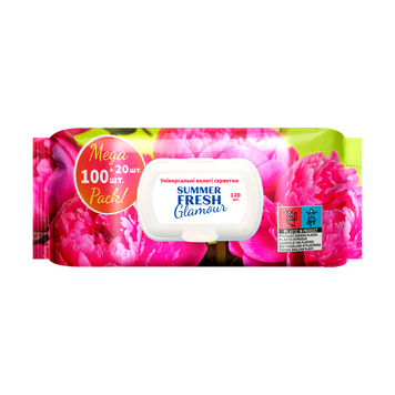 Серветки вологі універсальні Glamour 120 шт. Summer Fresh 05/32098 фото