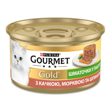 Корм для котів шматочки очки у паштеті качка/шпинат/морква 85г Gourmet Gold 39/3162 фото