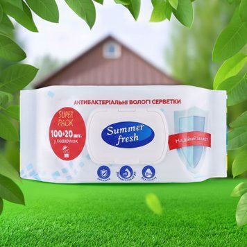 Вологі серветки Summer Fresh антибактеріальні, 120 шт 05/32099 фото