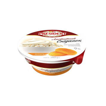Сир кисломолочний 9% зі сметаною та курагою пл/у 180г PRESIDENT 2/8185 фото