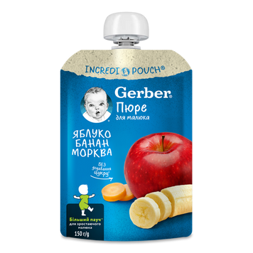 Д-Х Пюре Гербер яблуко/банан/морква м/у 150г Nestle 6/3615 фото