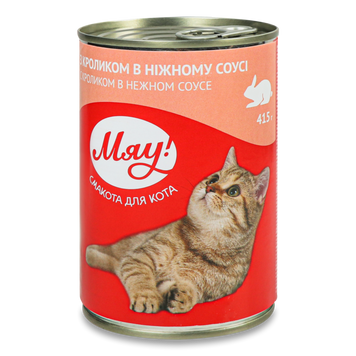 Корм для котів кролик в ніжному соусі з/б 415г Мяу 39/3204 фото