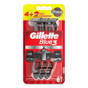 Станок одноразовий чоловічий BLUE 3 5+1шт Red GILLETTE 08/37128 фото