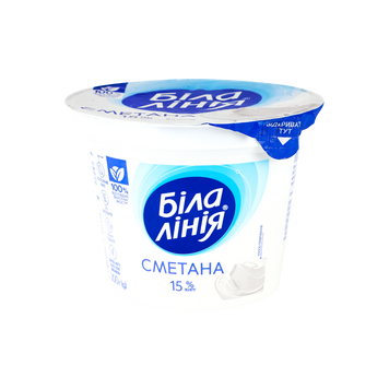 Сметана Біла лінія 15% пл/у 200г 2/9522 фото
