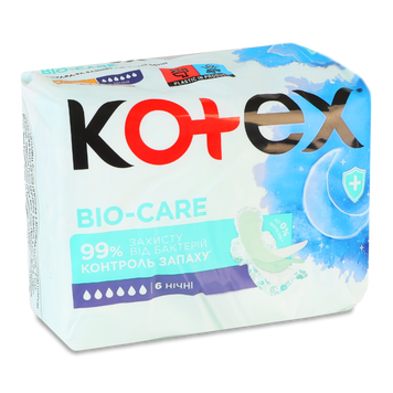 Прокладки гігієничні Нічн Bio-Care 6шт Kotex 06/1009 фото