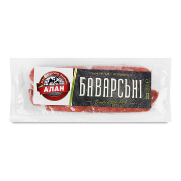 Ковбаски Баварські в/ґ с/к 120г Алан Україна 8/6860 фото