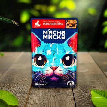 Корм для котів шматочки в соусі м'ясний мікс 100г М'ясна Миска 39/5660 фото