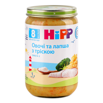 Д-Х Пюре овочі/локшина/тріска ск 220г Hipp 6/2144 фото