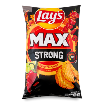 Чіпси картопл рифлені Strong чилі/лайм MAX 95г Lay's 9/22977 фото