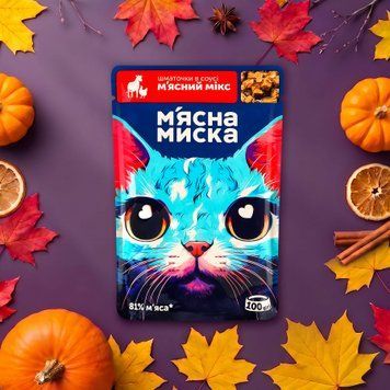 Корм для котів шматочки в соусі м'ясний мікс 100г М'ясна Миска 39/5660 фото