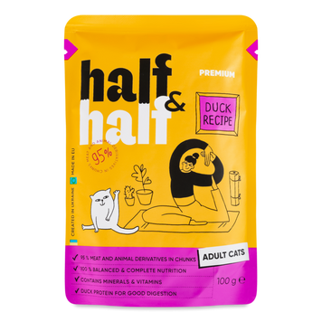 Корм для котів шматочки очки з качкою у соусі 100г HalfHalf 39/5612 фото