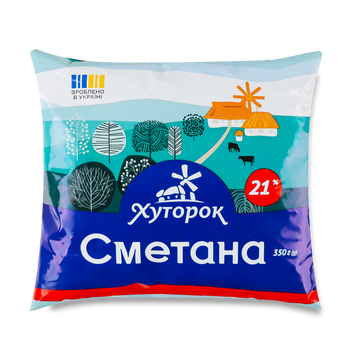 Сметана Хуторок 21% п/е 400г/350г Зміїв 2/7243 фото