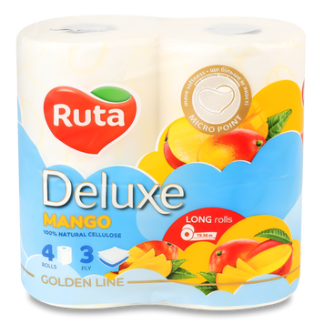 Папір туалетний Pure White Deluxe 4рул 3ш білий манго Ruta 06/1014 фото