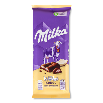 Шоколад молочний Bubbles пористий кокос 97г Milka Kraft 1/13243 фото