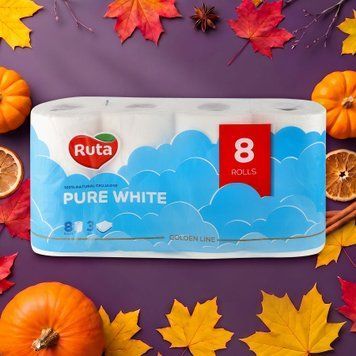 Туалетний папір 3-шаровий Pure White біле ий 8шт РУТА 05/27583 фото