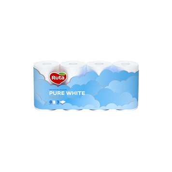 Туалетний папір 3-шаровий Pure White біле ий 8шт РУТА 05/27583 фото