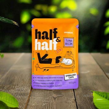 Корм д/стерилізованих котів шматочки очки з тунцем у соусі 100г HalfHalf 39/5616 фото
