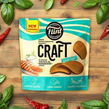 Грінки Craft Flint житньо-пшеничні &laquo;Хвиля&raquo; зі смаком лосося та вершкового соусу, 80 г 9/41766 фото