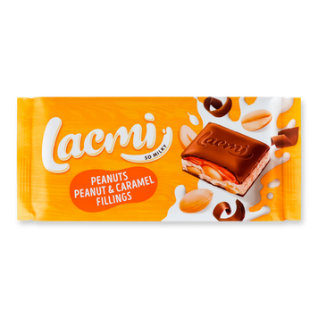 Шоколад молочний арахіс/карамель/арах паста Lacmi 90г Рошен 1/20468 фото