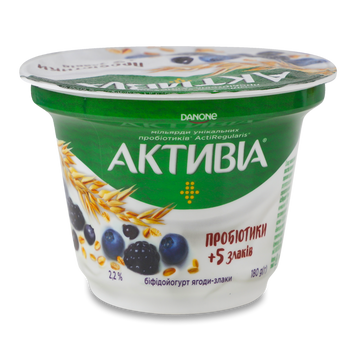 Біфідойогурт Активіа ягоди-злаки 2,2% ст 180г DANONE 2/9620 фото
