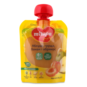 Д-Х Пюре ябл/груша/банан/абрик 6 міс м/у 80г Milupa 6/2645 фото