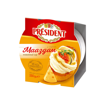 Сир плавлений Мааздам 45% ст 150г President Україна 2/10191 фото