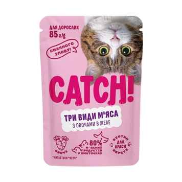 Корм вологий для котів Catch м'ясний мікс з овочами в желе 85 г 39/4376 фото