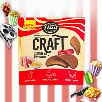 Грінки Craft житн/пшен хвил бекон/гірчиця д/п 80г Flint 9/41773 фото