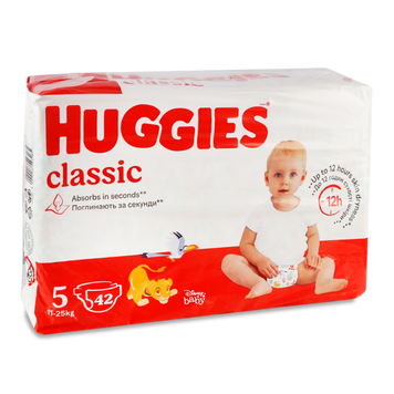 Підгузки дитячі Classic 5 11-25кг 42шт HUGGIES 26/2926 фото
