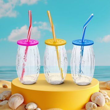 Склянка для коктейлю COCONUT 500мл з кришкою та трубочкою EverGlass 69/4359 фото