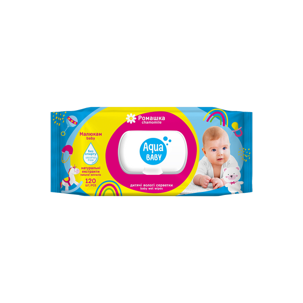 Серветки вологі дитячі з клапаном 120шт Aqua Baby 05/31477 фото
