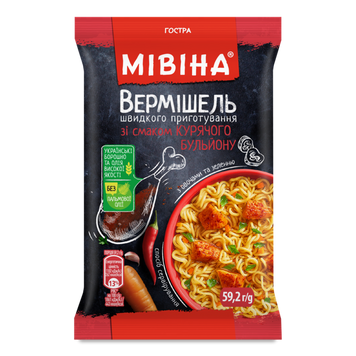 Вермішель ш/п кур/бульйон гостр м/у 59,2г Мівіна 9/35214 фото