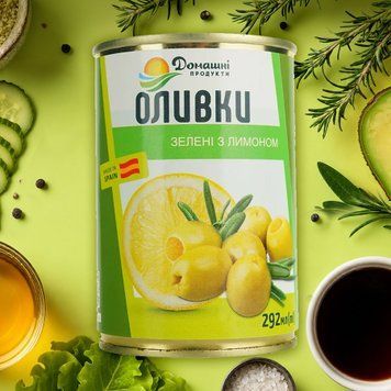 Оливки зелені з лимоном з/б 292мл Домашні продукти 2/189 фото