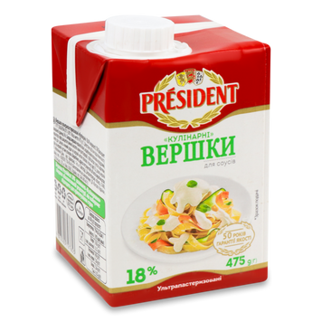 Вершки PRESIDENT 18% Кулінарні ультрапаст т/п 475г 2/8903 фото