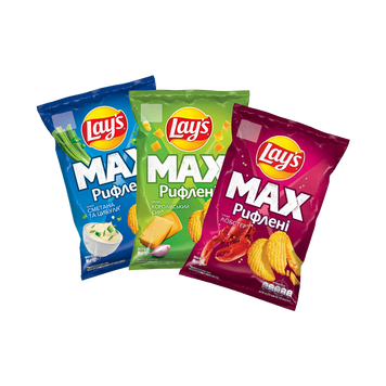 Чіпси картоплянгі рифлені сметана/цибуля MAX 95г Lay's 9/12653 фото