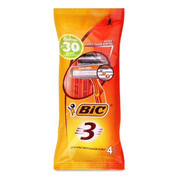 Станок для гоління чоловічий 3-х леза д ля чутливої шкіри 4шт/уп BIC-3 08/2107 фото