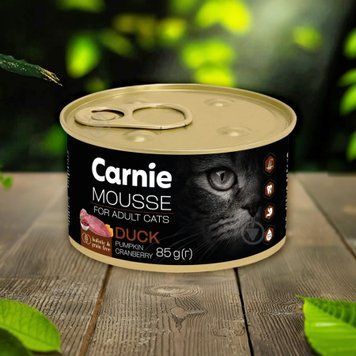 Корм для кот м'ясний мус з качка/гарбуз/журавлина та желе 85 г Carnie 39/4354 фото