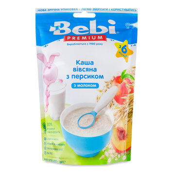 Д-Х каша молочна вівсяна персик м/у 200г 6міс+ Bebi Premium 6/3296 фото