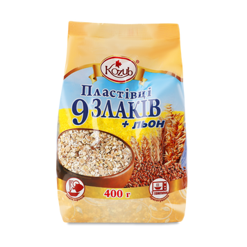 Пластівці cуміш 9 злаків/льон п/е 400г Козуб Продукт 9/32813 фото